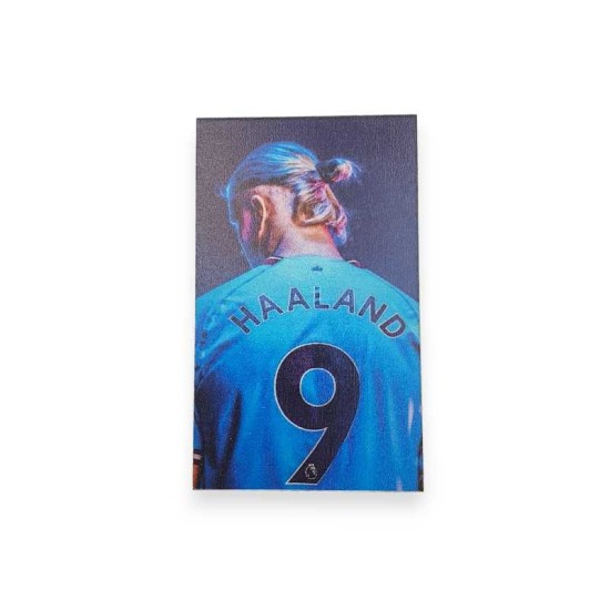Ξύλινο ορθογώνιο εκτυπωμένο στοιχείο ποδοσφαιριστής Haaland με το νούμερο 9