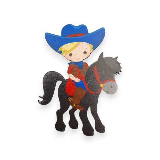 Ξύλινη εκτυπωμένη φιγούρα Cowboy παιδάκι σε άλογο