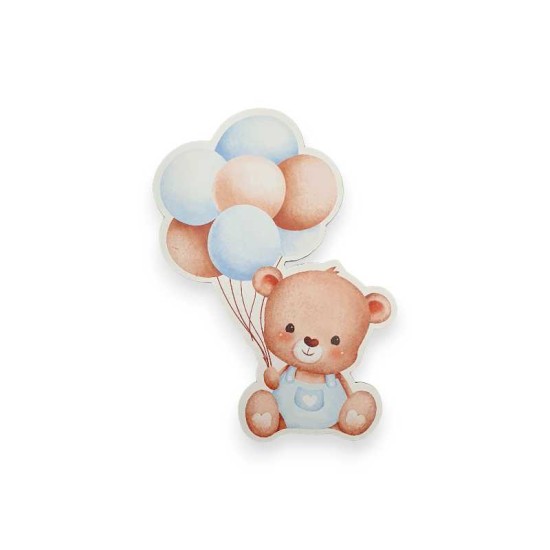 Ξύλινη εκτυπωμένη φιγούρα αρκουδάκι με μπαλόνια