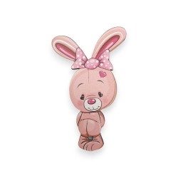 Ξύλινη εκτυπωμένη φιγούρα Ροζ λαγουδάκι με πουά φιόγκο Ξύλινη εκτυπωμένη φιγούρα Ροζ λαγουδάκι με πουά φιόγκο