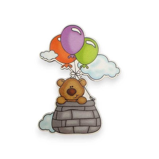 Ξύλινη εκτυπωμένη φιγούρα αρκούδος με μπαλόνια