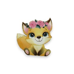 Ξύλινη εκτυπωμένη φιγούρα  αλεπού με λουλούδια Ξύλινη εκτυπωμένη φιγούρα  αλεπού με λουλούδια