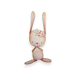 Ξύλινη εκτυπωμένη φιγούρα λαγουδάκι με τεντωμένα αυτιά και λουλούδια στο κεφάλι Ξύλινη εκτυπωμένη φιγούρα λαγουδάκι με τεντωμένα αυτιά και λουλούδια στο κεφάλι