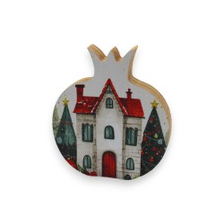 Αυτοστηριζόμενο Εκτυπωμένο mdf Ρόδι με Γιορτινό Σπίτι