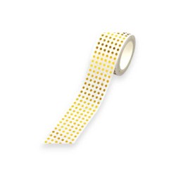 Αυτοκόλλητη κορδέλα λευκή με χρυσό πουά 30mm - 10m. Αυτοκόλλητη κορδέλα λευκή με χρυσό πουά 30mm - 10m.