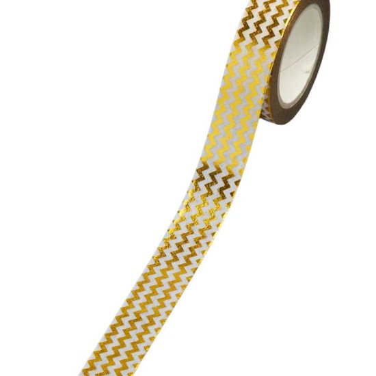 Αυτοκόλλητη κορδέλα σεβρόν λευκό χρυσό 15mm - 10m