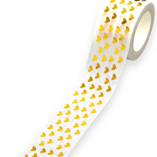 Αυτοκόλλητη κορδέλα καρδούλες χρυσές 30mm - 10m