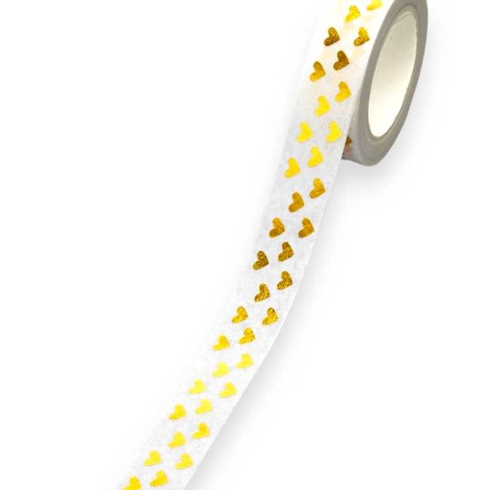 Αυτοκόλλητη κορδέλα καρδούλες χρυσές 15mm - 10m