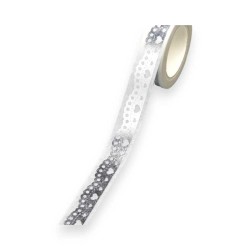 Αυτοκόλλητη κορδέλα Λευκή με ασημί δαντέλα 15mm - 10m. Αυτοκόλλητη κορδέλα Λευκή με ασημί δαντέλα 15mm - 10m.