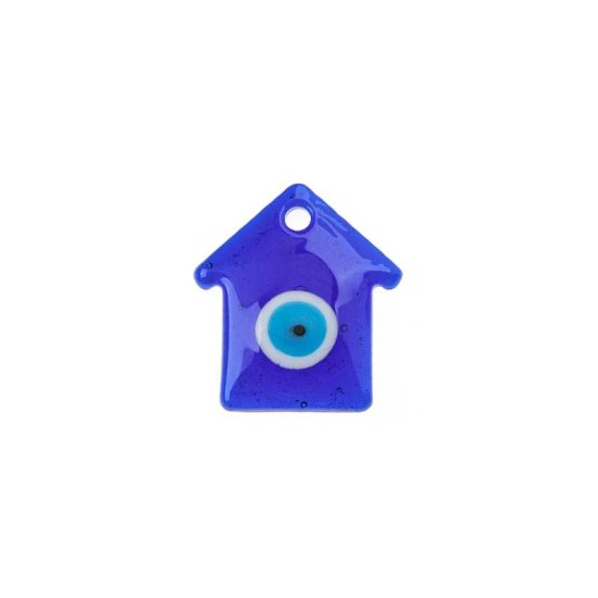 Γυάλινο σπιτάκι μπλε με μάτι 4cm