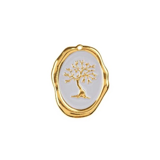 Μεταλλικό στοιχείο Δέντρο Ζωής χρυσό - λευκό 6cm