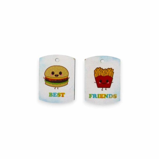 Σετ ξύλινα  στοιχεία για μπρελόκ best friends - χάμπουργκερ πατάτες