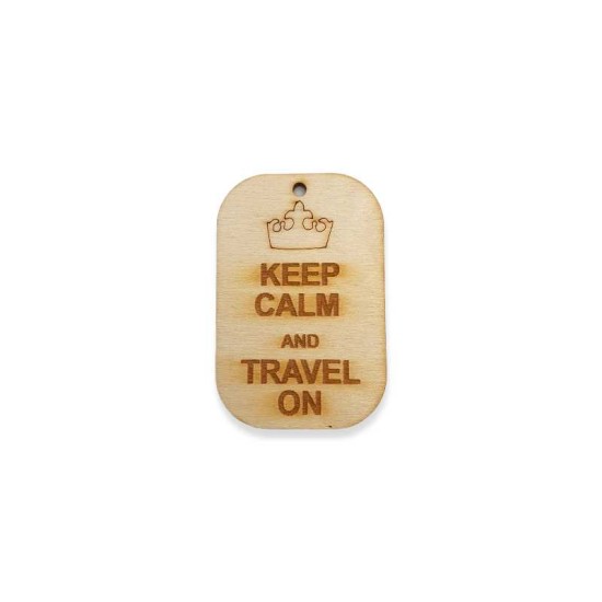 Ξύλινο στοιχείο μπρελόκ keep calm and travel on