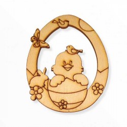 Ξύλινο αυγό με κοτοπουλάκι welcome spring