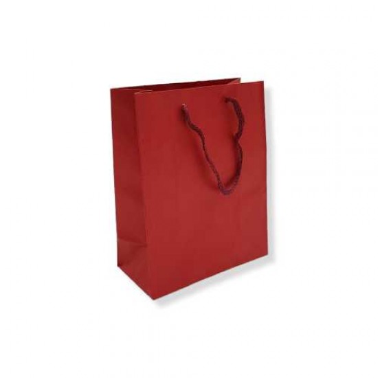 Χάρτινο κόκκινο τσαντάκι δώρου με κορδόνι 12x6x15 cm.