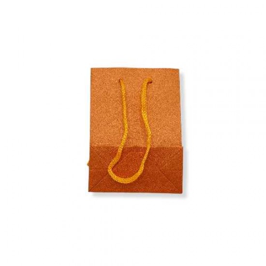 Χάρτινο πορτοκαλί τσαντάκι δώρου με κορδόνι 8x5x11 cm.