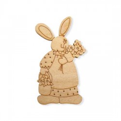 Ξύλινη φιγούρα κουνέλι με λουλούδια στα χέρια